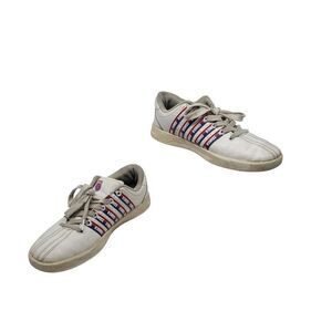 Vtg 90s K-Swiss Vegan Sneakers 7 White Red Blue Stripes Cheer Cosplay Costume